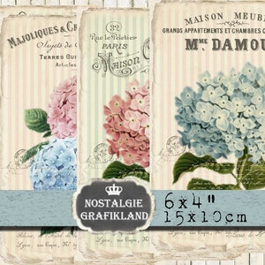 Hortensien digital Hydrangea Shabby Chic Karten Blumen 15 x 10 cm Instant Download digital collage sheet D171
