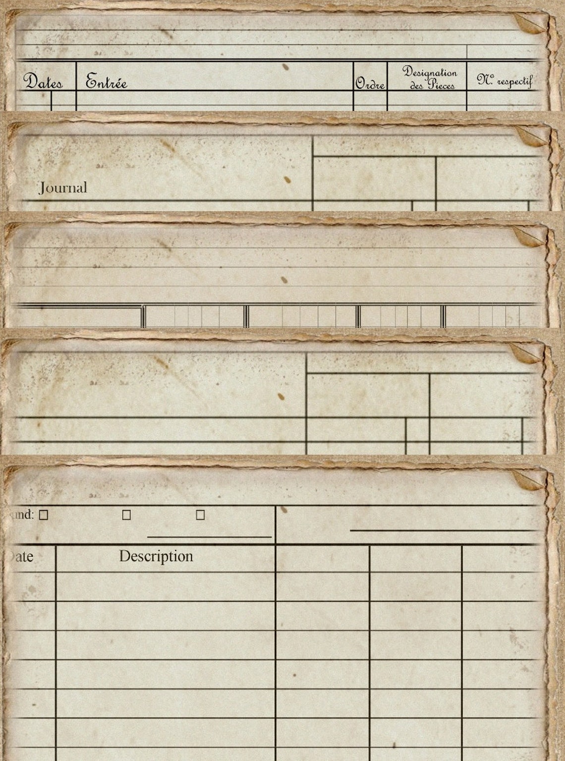 Old Ledger Papers Vintage Paper Pack Printable Antique Ledgers Etsy