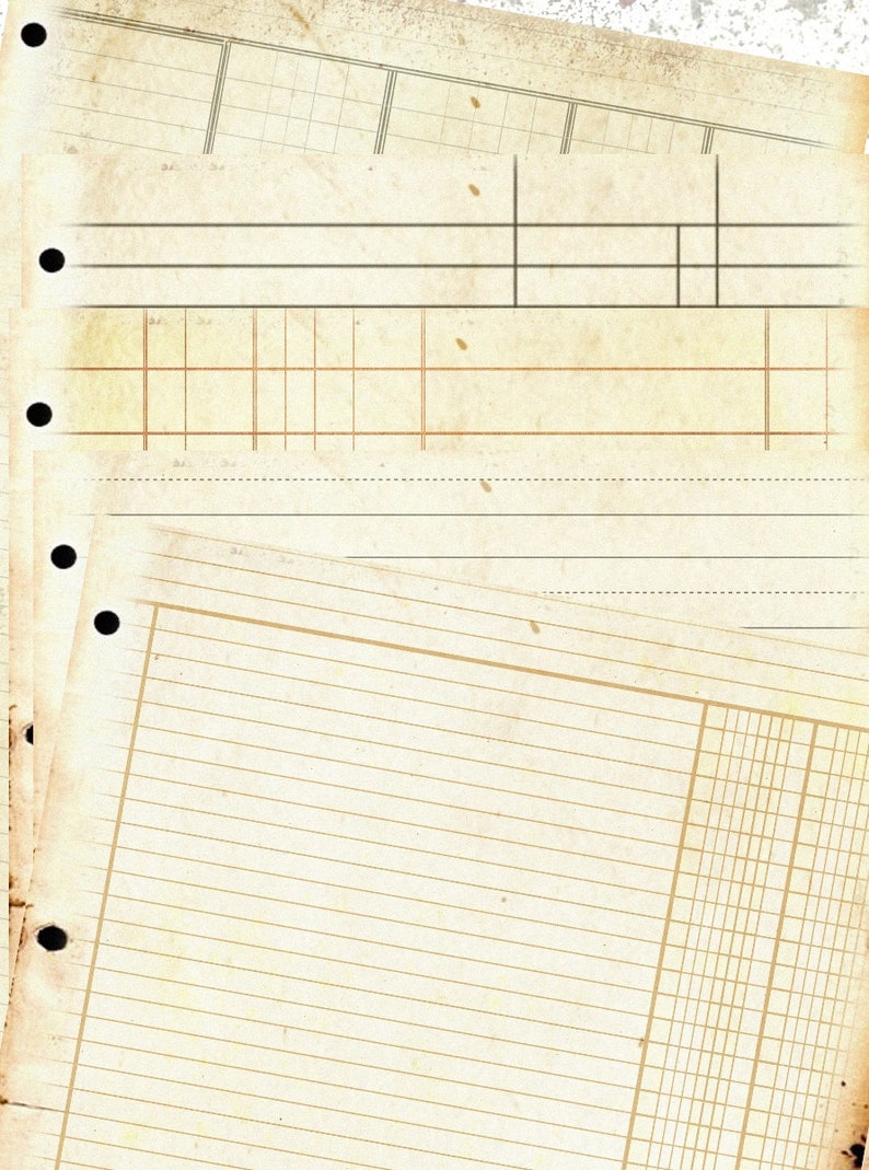 Ledger Paper Pack Ephemera Ring Binder Vintage Journal Shabby Digital Download digital collage sheet 8.5 x 11 PP105