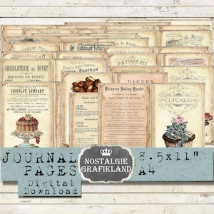 BAKERY Recipe Journal printable Bakery Patisserie Book Cupcakes Cakes Ephemera Prints Journals Journaling Download digital sheet JPA076