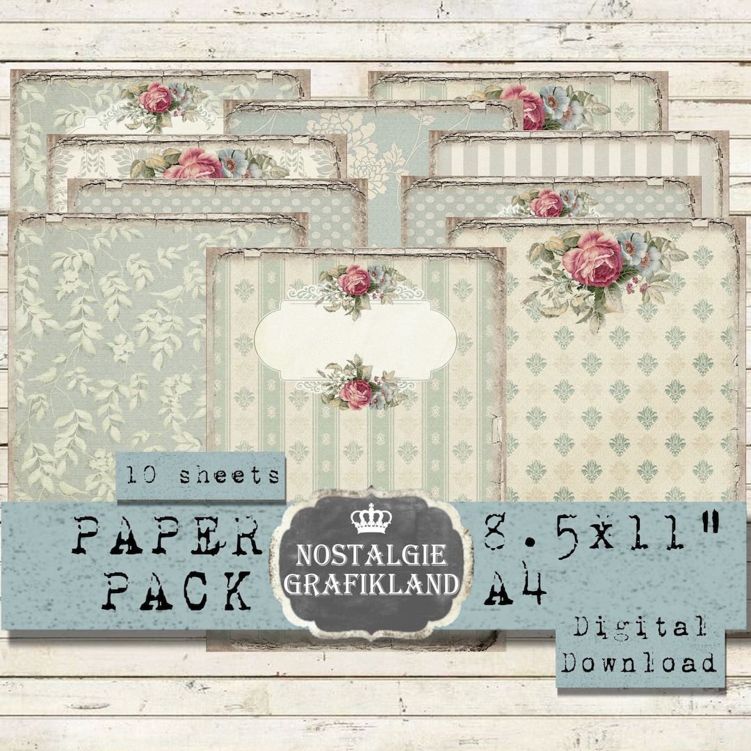 SHABBY CHIC Paper Pack Printable Background Frames Journaling Scrapbook ...