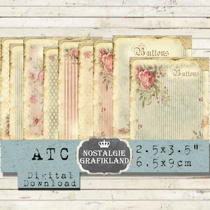 Knopkaarten Shabby Chic Houder Afdrukbare ambachtelijke prints Naaien Handwerken Knopen Hobbykant Organisatie Digitale collage downloaden E076