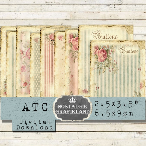 Button Cards Shabby Chic Holder printable craft prints Sewing Needlework Buttons Hobby Lace Organization Download digital collage  E076