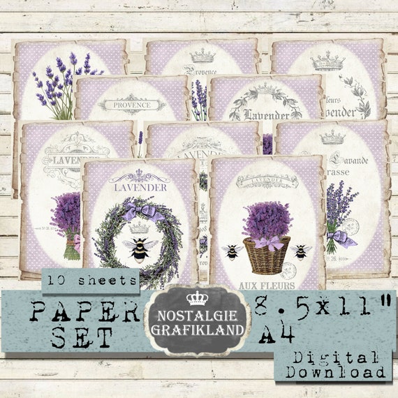Lavender printable Papers Provence French Herbs France Shabby Chic Vintage Journal Digital Download PPS021