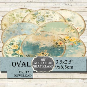 Distressed Background Labels Oval printable labeling 3.5x2.5 inch digital collage sheet O130