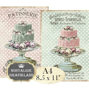 Patisserie Shabby Chic Bruidstaart Bakkerij A4 Decoupage afdrukbare Instant Download digitale collageblad A132
