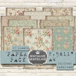 ROSE DAMASK printable Background digital Ephemera Paper Pack Vintage Papers Floral 8.5x11" PP024