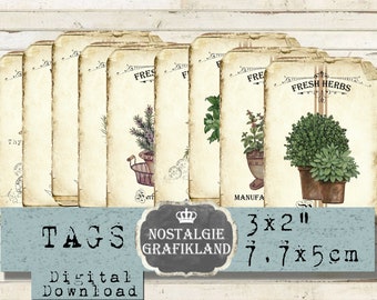 Hierbas francesas Etiquetas Hierbas Provenza País Diario Vintage Álbum de recortes Descargar hoja digital T067