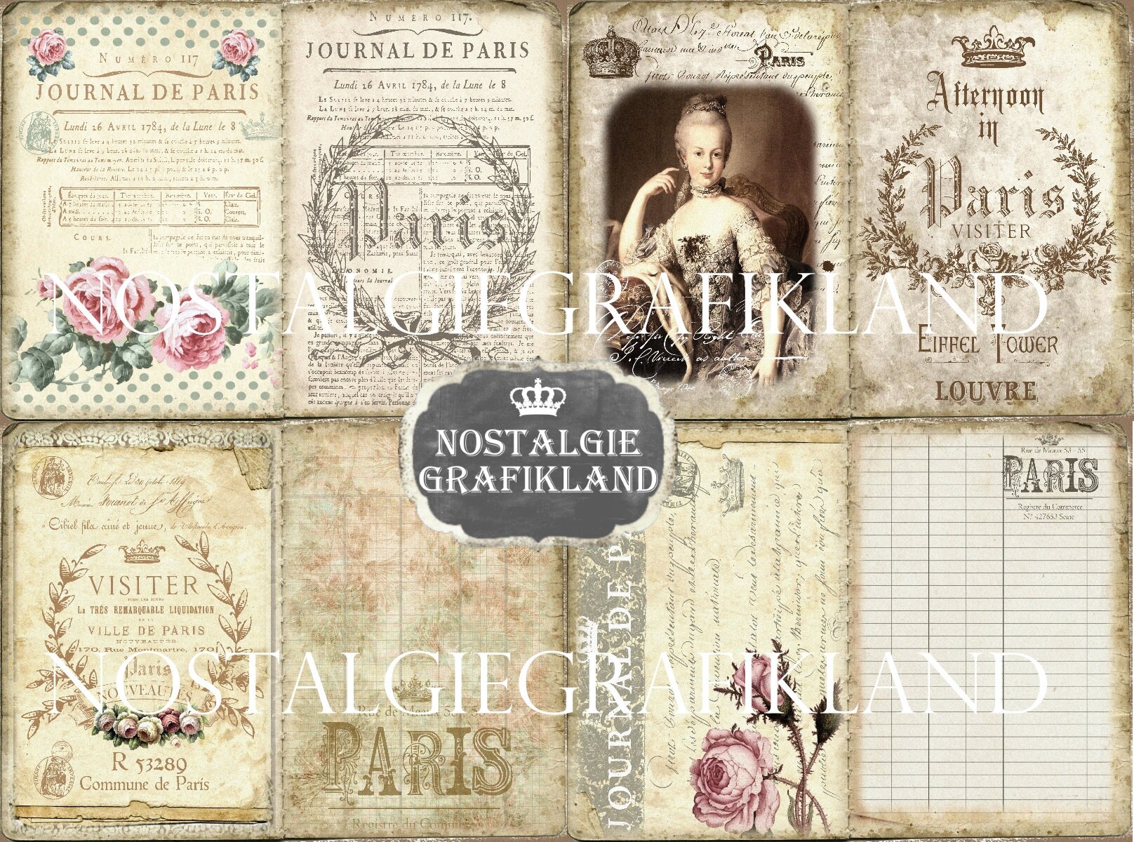 paris-french-journal-pages-vintage-ephemera-printable-flea-market-france-marie-antoinette-travel-download-digital-collage-sheet-jpa021-etsy