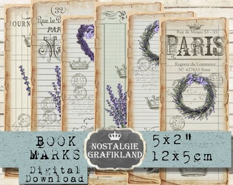 Ephemera Paris Bookmarks Lavender printable French Handwriting digital collage sheet Download BM004