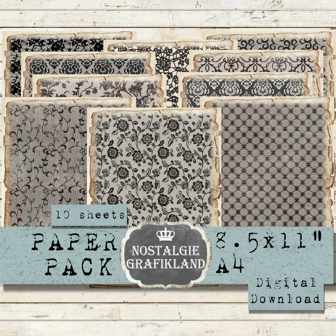 BLACK LACE Background Digital Paper Pack Vintage Printable Sewing Junk ...