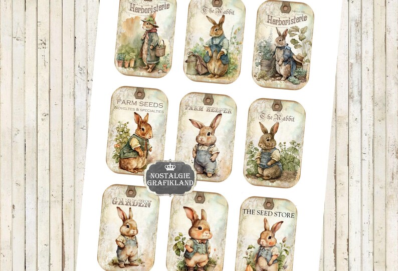 Rabbits Tags Garden Farm Bunny Hare Easter Journaling Gift Download ...