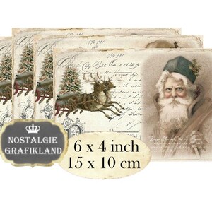 Postkarten Nikolaus Weihnachten digital Weihnachtsmann Vintage Christmas 15 x 10 cm Instant Download digital collage sheet D275