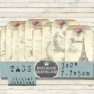 Paris imprimable Français Tags numérique Tour Eiffel Imprimable Journaling Shabby Chic France Journaling Digital Download Collage feuille T188