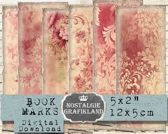 Damask Background Bookmarks Download digital collage sheet Vintage Embellishments Journaling BM056