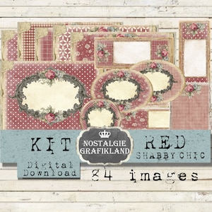 RED SHABBY CHIC Kit Marcos de fondo Diario etiquetas en blanco imprimibles agregar texto Diario Conjunto Diarios descargar hoja de collage digital KT012