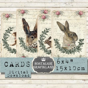 Conejos imprimibles Conejitos Pascua digital Liebre Animales franceses Lapin Lievre 6 x 4 pulgadas Diario Descargar hoja de collage digital D172