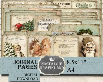CHRISTMAS Santa Claus Journal Pages digital Junk Journals Journaling prints Download JPA001