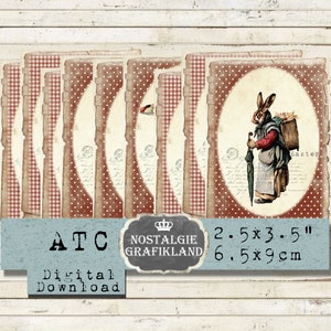 Conigli cartoline di Pasqua digitali stampabili Lepre Coniglio Journal Journaling ATC Scrapbook Download istantaneo Foglio collage ATC S021