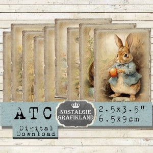 Coelhinhos para impressão ATC Coelhos Cartões de Páscoa Etiquetas Vintage Baixe folha de colagem digital S040
