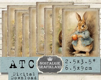 Bunnies printable ATC Rabbits Easter Cards Labels Vintage Download digital collage sheet S040