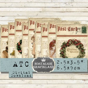 Christmas Postcards Labels Instant Download digital collage sheet S142 Weihnachten Postkarten Nikolaus Reindeer