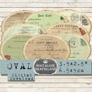 Ephemera Postcards French Carte Postale Poste Ovals 3.5 x 2.5 inch Instant Download digital collage sheet O103