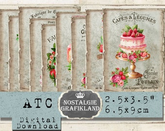 Strawberries Icecream Confiture Cake Fruits Berries printable Vintage Farm Market Labels ATC digital S210