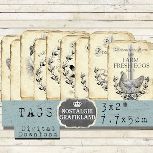 Étiquettes imprimables Coq poule ferme oeufs frais journal de journalisation numérique embellissements Scrapbook Télécharger feuille de collage numérique T072