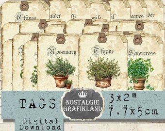 Herbs Labels printable Herb Pots Provence Spice Journaling Organizing Cook Kitchen collage digital E068