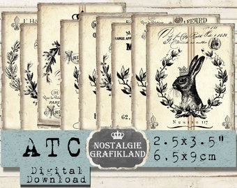Rabbits printable Hare Bunnies Bunny Labels ATC French Easter Journaling prints digital sheet S113