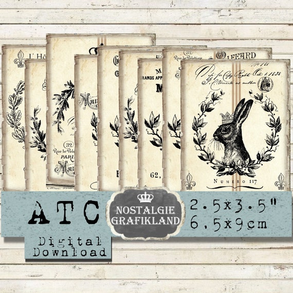 Rabbits printable Hare Bunnies Bunny Labels ATC French Easter Journaling prints digital sheet S113