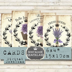 French Lavender Provence Cards Herbs Wreath France Grainsack Flowers 6x4" Journal Embellishments digital D262