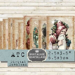 Cartes de Noël ATC imprimables Journaling Embellissements pour enfants Ajouter sur les cartes du Père Noël Télécharger le collage numérique ATC S161