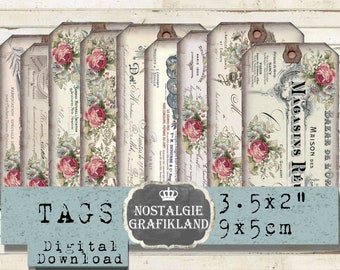 French Ephemera Documents Shabby Tags printable Journaling Add on Roses Old digital sheet T025