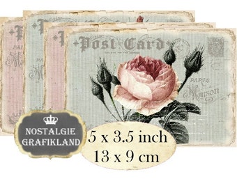 Postcards Roses Shabby Chic Flowers Carte Postale 5x3.5 printable Download digital collage sheet P149