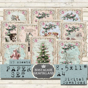 Pink Weihnachten Shabby Chic PDF Set Papiere Papier Pack Bündel Christmas Papier Download A4 digital collage sheet PPS013