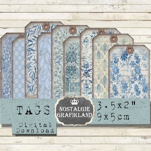 Blu Shabby Chic Tag stampabile Ephemera Sfondo Vintage Journaling stampe Abbellimenti Selfprinting Scarica collage digitale T003