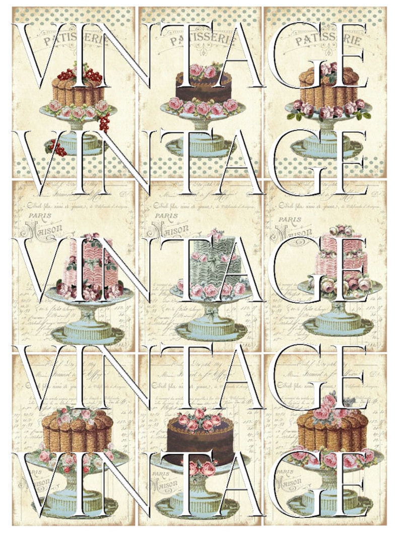 digital Cakes Wedding Cakes Tarte printable Pastry Patisserie Instant Download ATC digital collage sheet S129