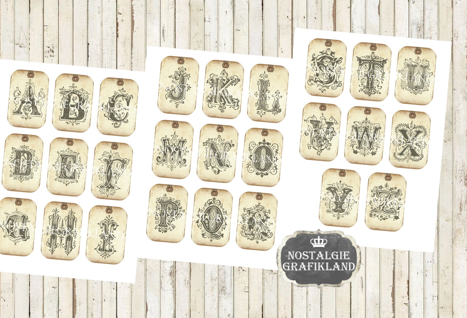 Alphabet Printable Tags ABC Monogram Vintage Letter Letters Ephemera ...