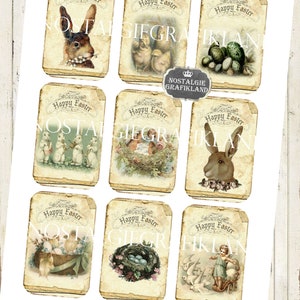 Happy Easter Tags Embellishments printable Vintage Easter Journaling Gift Tags Scrapbooking prints Download digital collage sheet T162 image 2