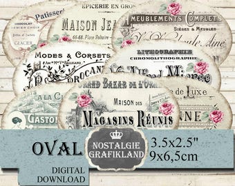 French Ephemera printable Labels Journaling Prints Ovals 3.5x2.5 Download digital collage sheet O167