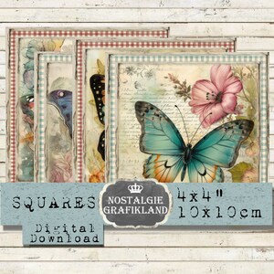 Vlindervierkanten afdrukbare vlinders Coaster 4x4 Journaling Versieringen Decoupage Scrapbook Download digitaal collageblad TG118