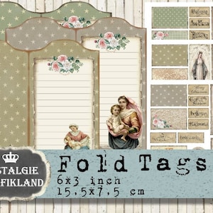 Vouwlabels Madonna Maagd Maria Kerst vouwen Journal Tags Map afdrukbare gevouwen Tags Journal vouwen Journaling Download collage FT004
