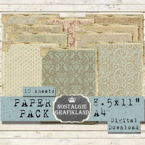 ANTIQUE Background printable Papers Paper Pack Vintage Tattered Creased Old Journaling Download digital collage sheet 8.5x11" PP200