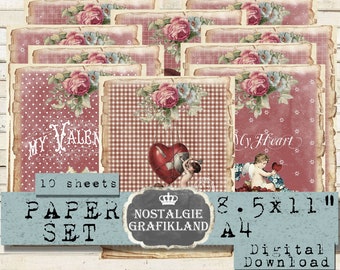 Valentines Day Valentine digital Paper Pack printable Love Red Hearts Vintage Digital Download PPS026