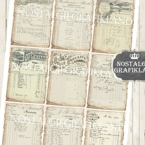 Pode incluir: Nove p&aacute;ginas de papel de estilo vintage com texto escrito &agrave; m&atilde;o e bordas desbotadas. As p&aacute;ginas est&atilde;o dispostas em uma grade e apresentam textos e designs de inspira&ccedil;&atilde;o francesa. As p&aacute;ginas s&atilde;o perfeitas para scrapbooking, cria&ccedil;&atilde;o de cart&otilde;es ou outros projetos de artesanato.