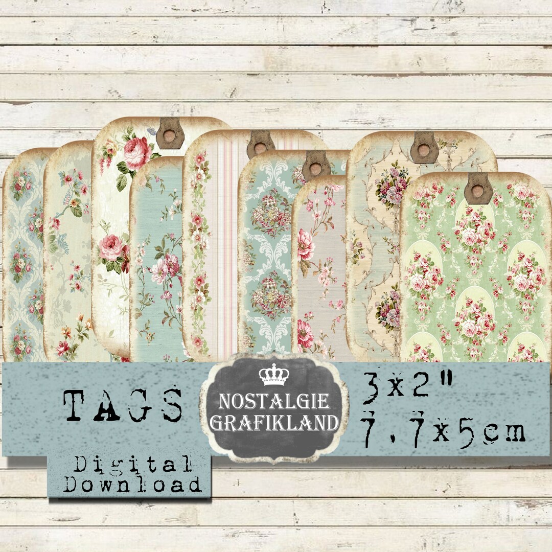 Shabby Chic Roses Tags Printable Journaling Floral Prints Journaling ...