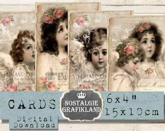 Angels Christmas Praying Angels Journal Vintage Old Paper Cards Instant Download prints 6x4 inch printable digital collage sheet D181