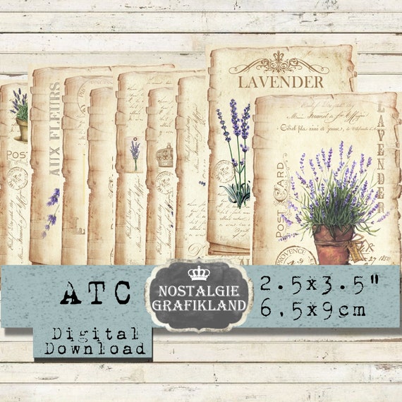 Lavender printable French Old Cards Provence Herbs Scrapbook Journal Embellishments Journaling ATC Digital S047